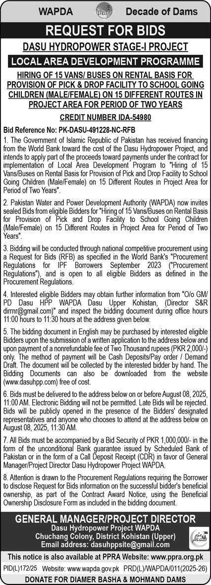 WAPDA Kohistan Tender Notice